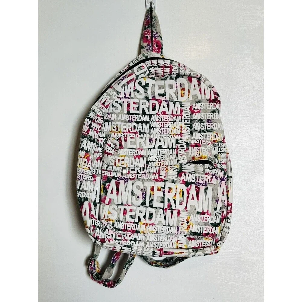 ROBIN RUTH Jenny White Amsterdam Floral Backpack Lightweight Travel School Bag